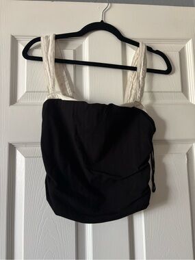 Free People Black Tank Top with Cream Wide Straps